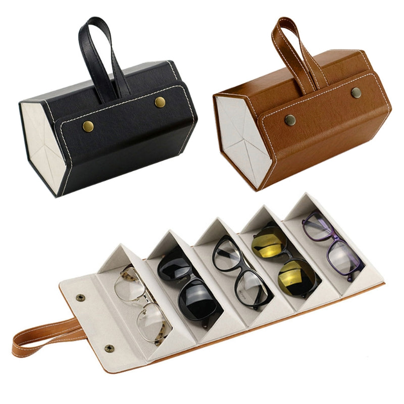 Foldable PU Leather Sunglass Case, Holds 5 Pairs for Travel