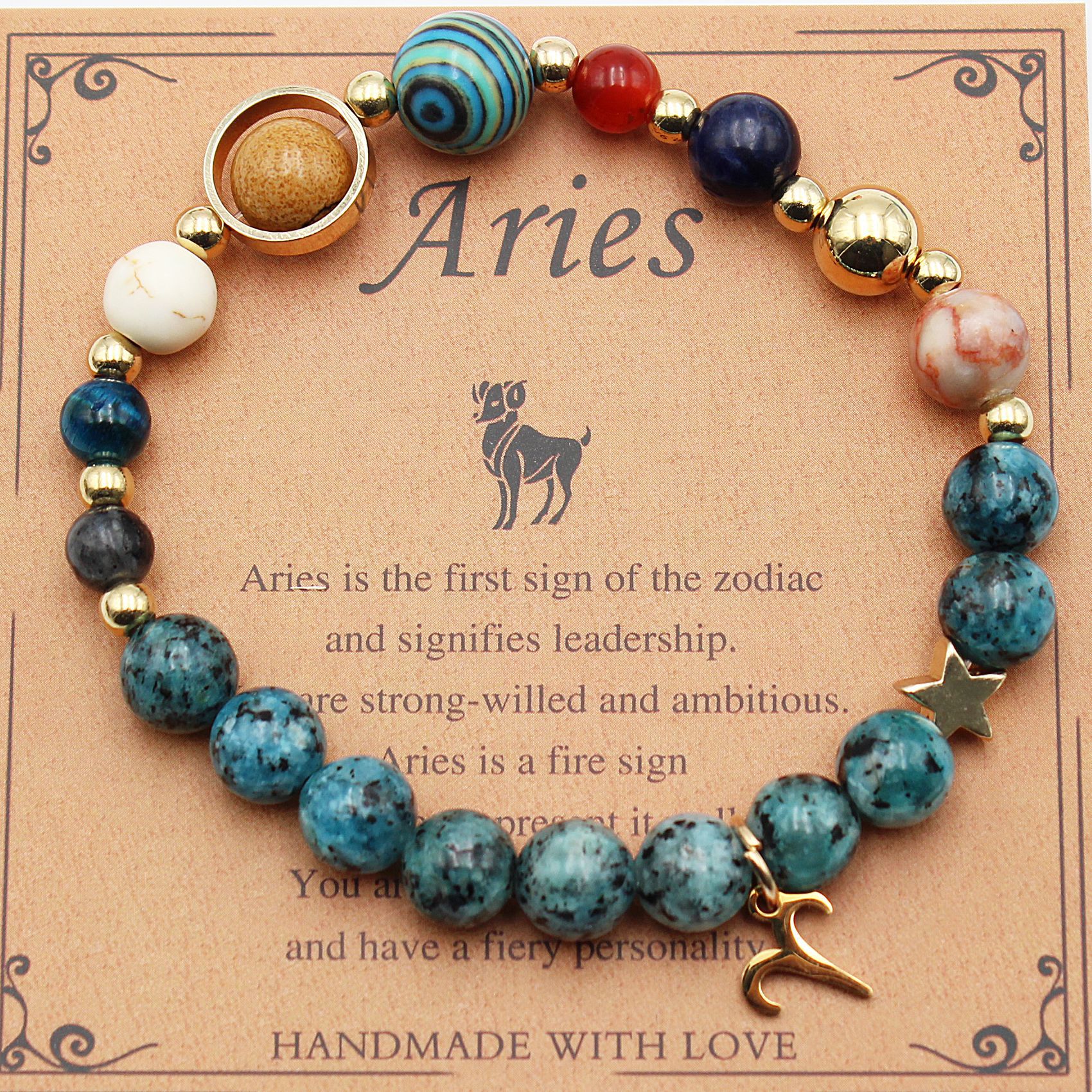 Natural Stone Zodiac Bracelet, Hemp Stone Planets & Constellations