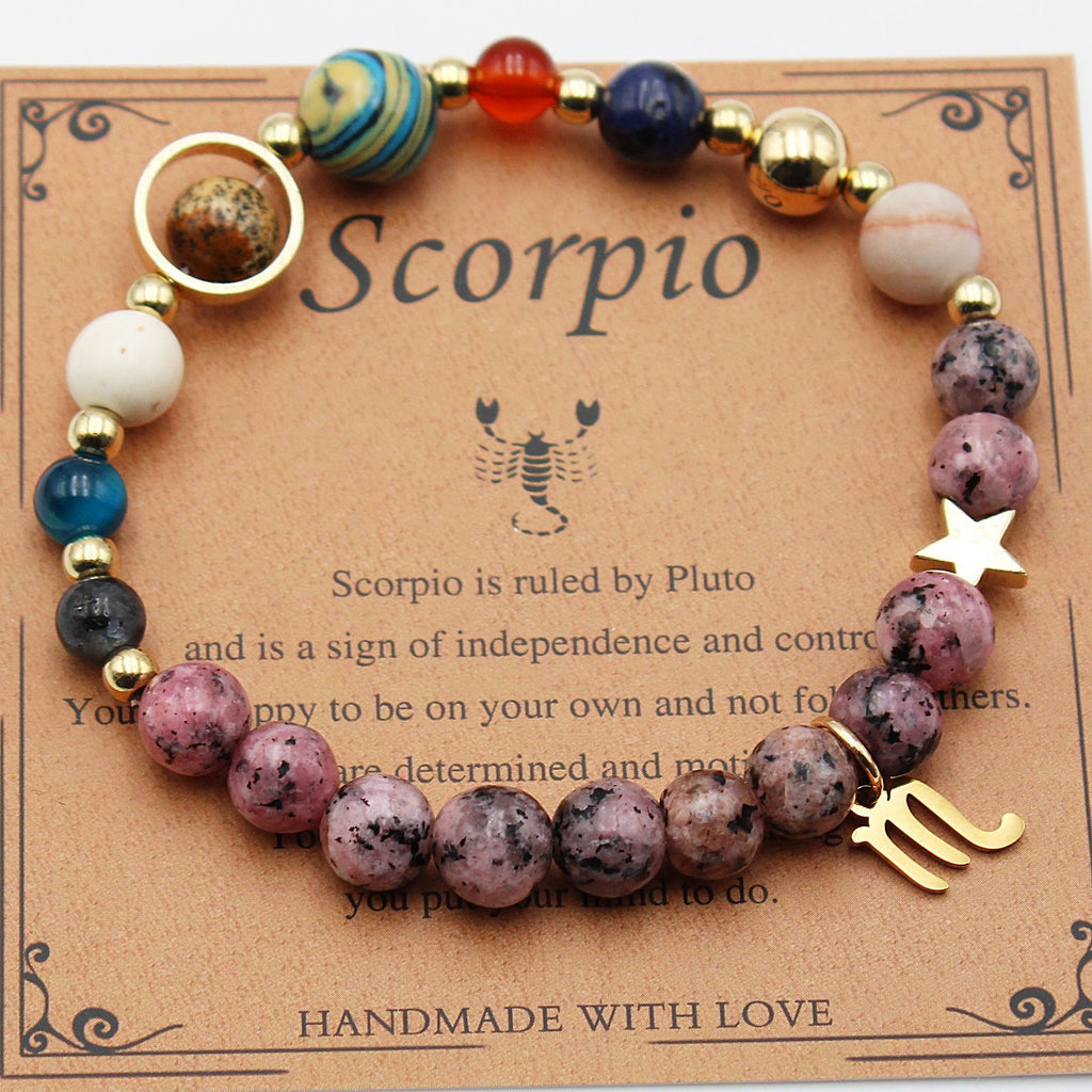Natural Stone Zodiac Bracelet, Hemp Stone Planets & Constellations
