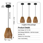 Set of 3 Handcrafted Hemp Rope Pendant Lights