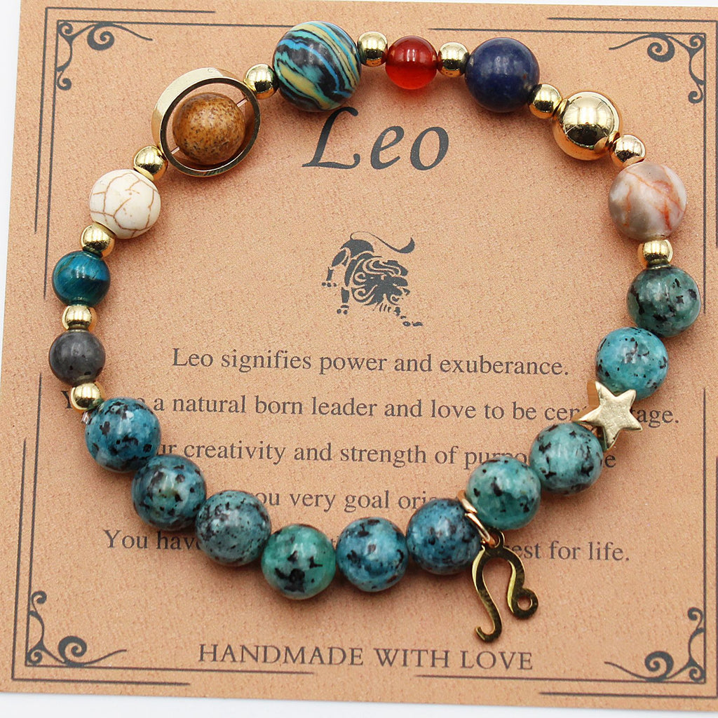 Natural Stone Zodiac Bracelet, Hemp Stone Planets & Constellations