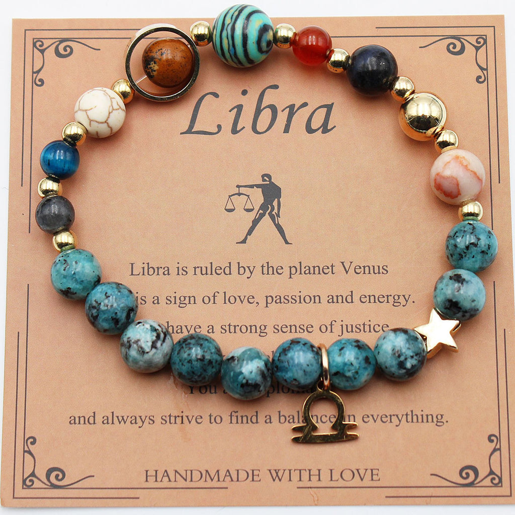 Natural Stone Zodiac Bracelet, Hemp Stone Planets & Constellations