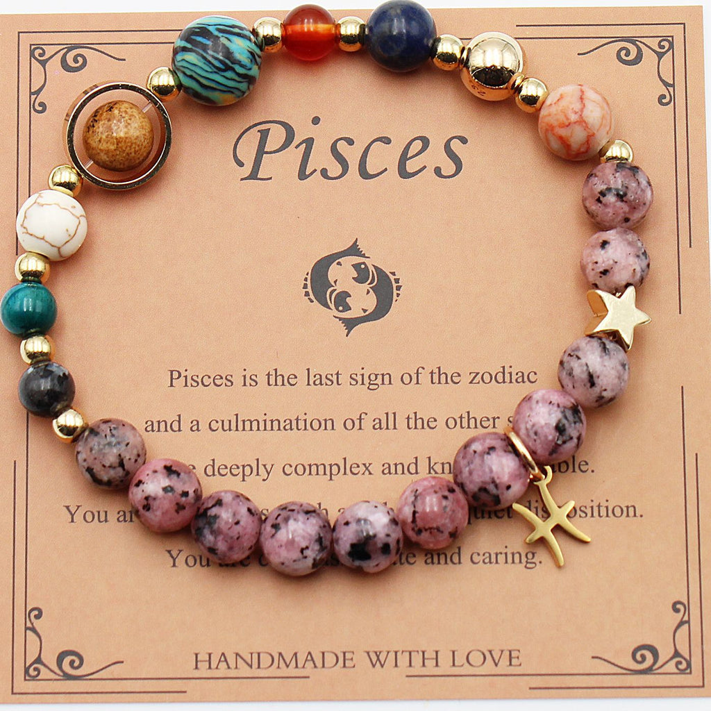 Natural Stone Zodiac Bracelet, Hemp Stone Planets & Constellations
