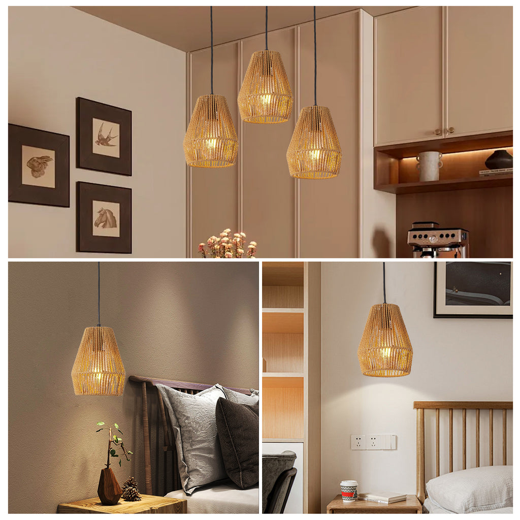 Set of 3 Handcrafted Hemp Rope Pendant Lights