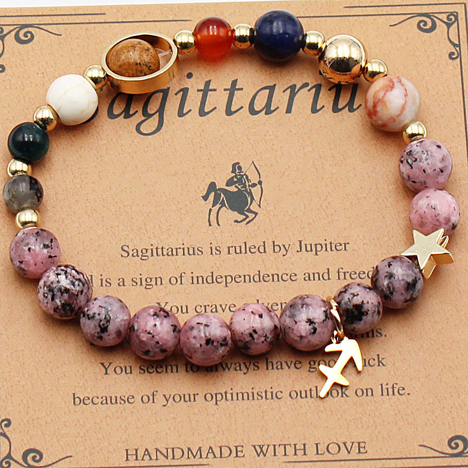 Natural Stone Zodiac Bracelet, Hemp Stone Planets & Constellations