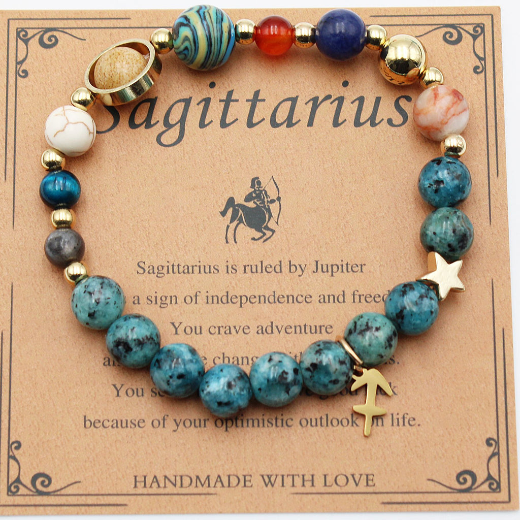 Natural Stone Zodiac Bracelet, Hemp Stone Planets & Constellations