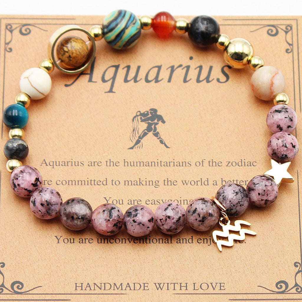Natural Stone Zodiac Bracelet, Hemp Stone Planets & Constellations