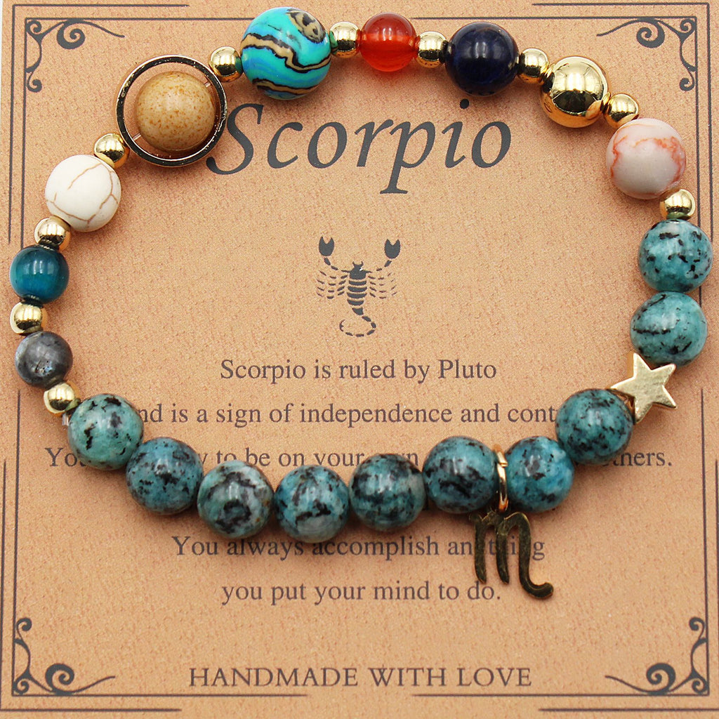 Natural Stone Zodiac Bracelet, Hemp Stone Planets & Constellations