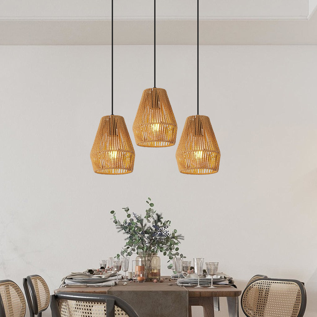Set of 3 Handcrafted Hemp Rope Pendant Lights