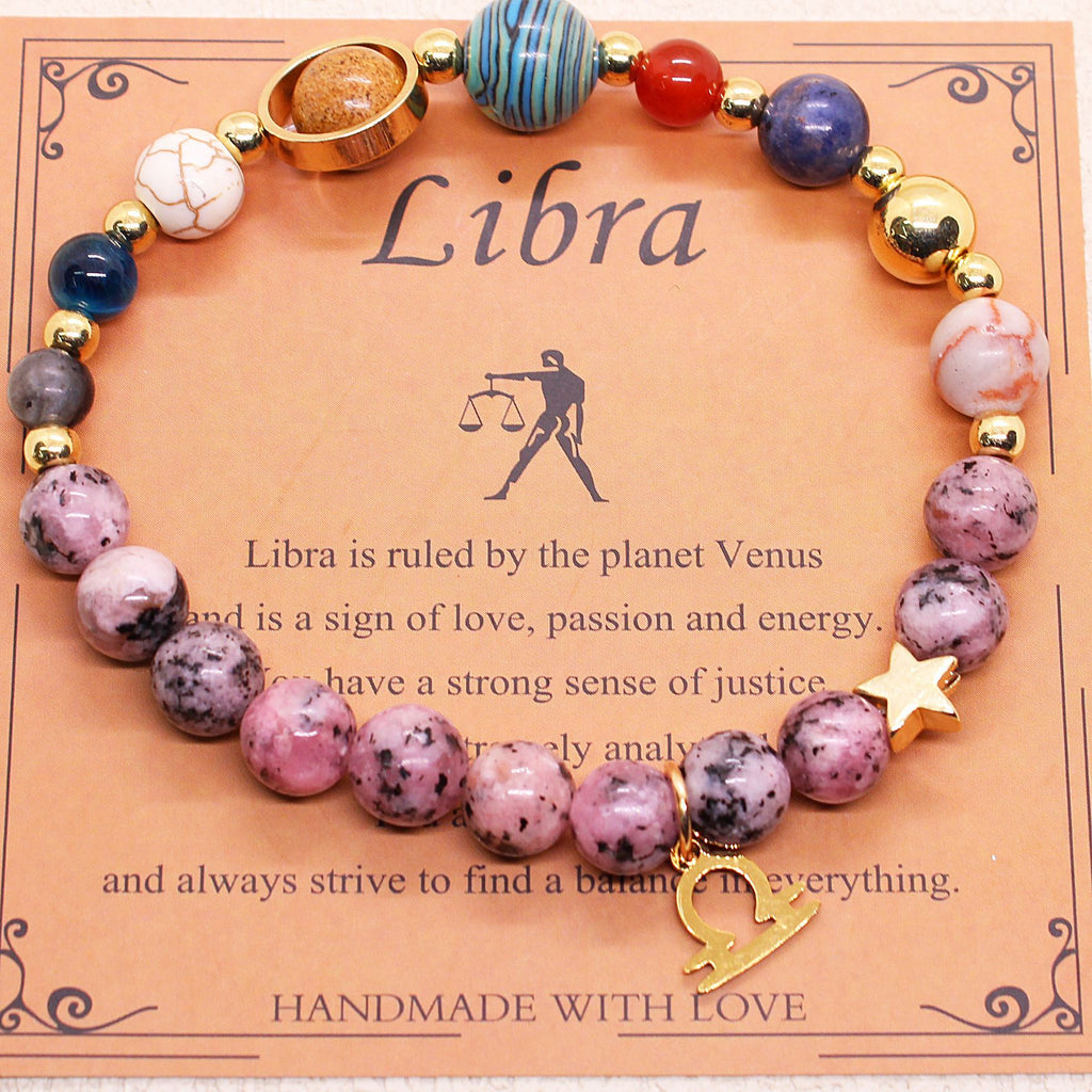 Natural Stone Zodiac Bracelet, Hemp Stone Planets & Constellations
