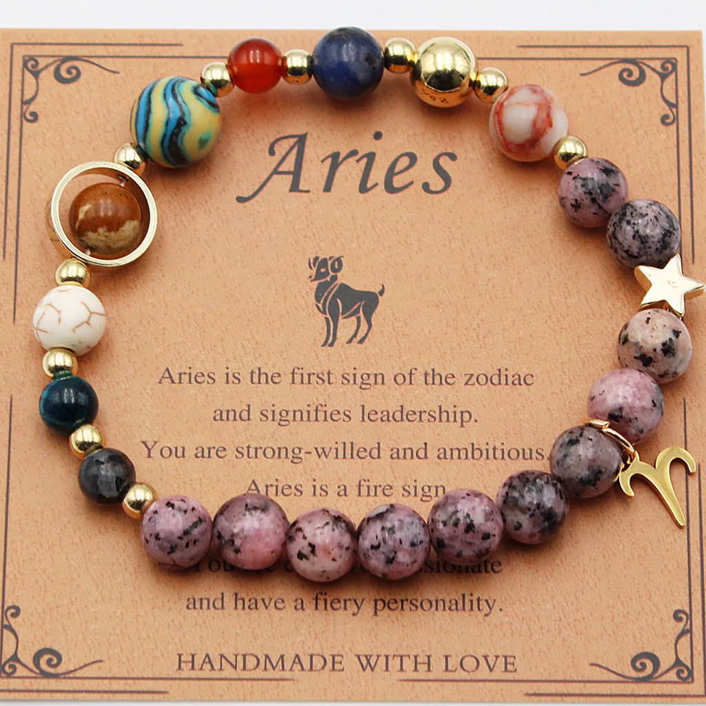 Natural Stone Zodiac Bracelet, Hemp Stone Planets & Constellations