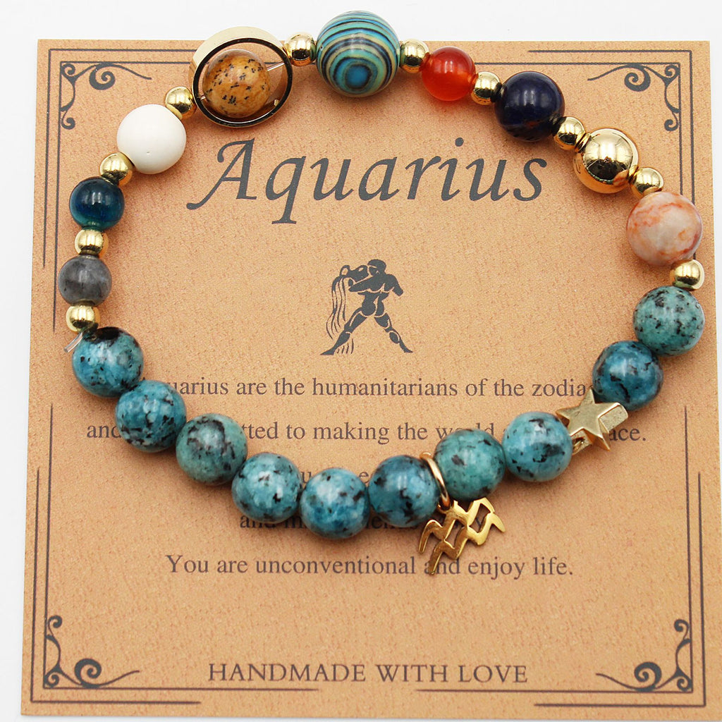 Natural Stone Zodiac Bracelet, Hemp Stone Planets & Constellations