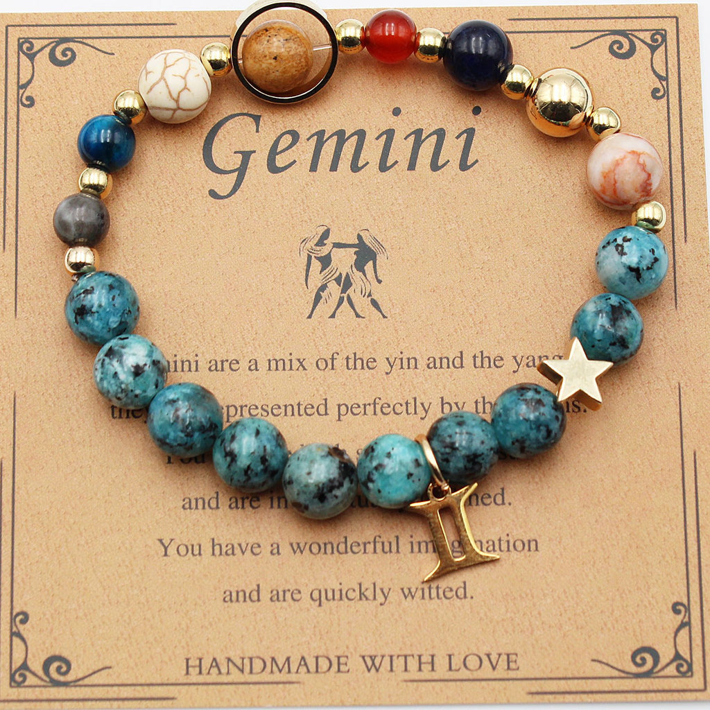 Natural Stone Zodiac Bracelet, Hemp Stone Planets & Constellations