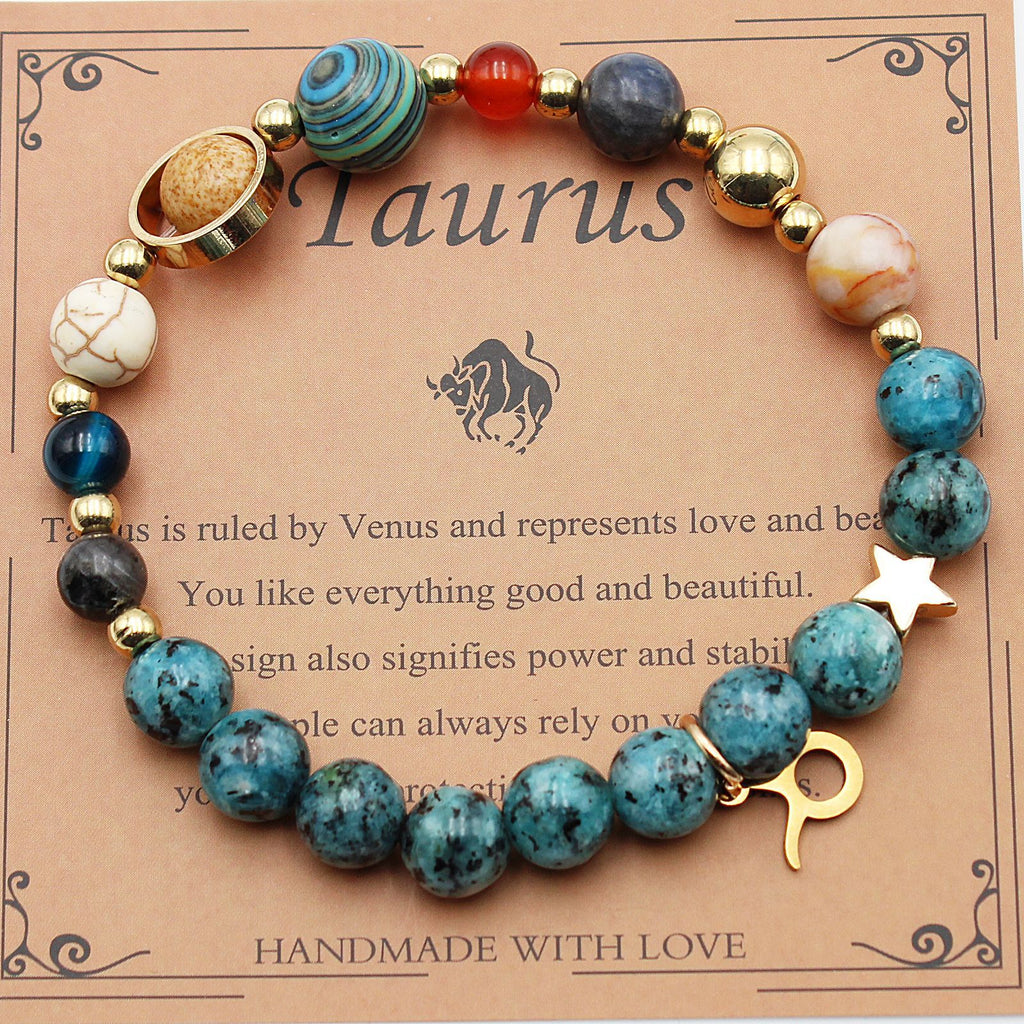 Natural Stone Zodiac Bracelet, Hemp Stone Planets & Constellations