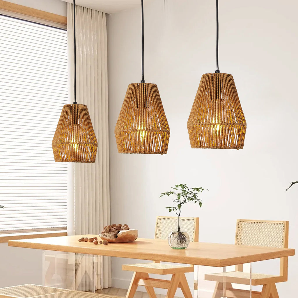 Set of 3 Handcrafted Hemp Rope Pendant Lights