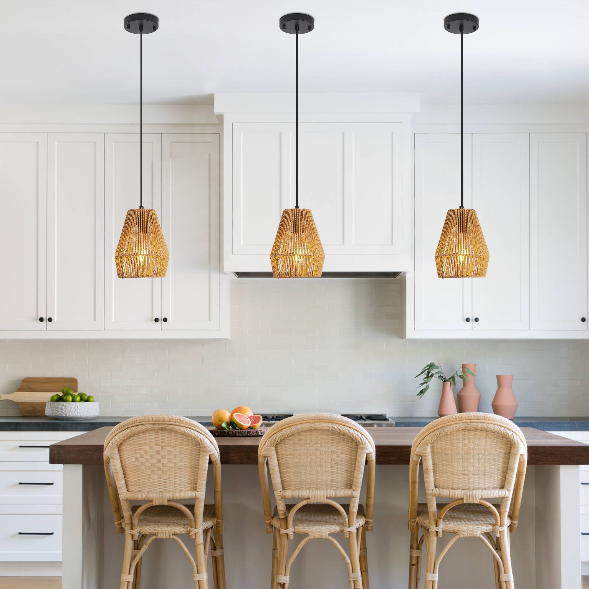 Set of 3 Handcrafted Hemp Rope Pendant Lights